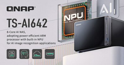 QNAP 新一代 AI NAS TS-AI642，搭载 ARM 八核心处理器与运算性能可达 6 TOPS 的神经运算单元 (NPU)，让中小企业以更精省的预算，轻松部署入门 AI 影像存储与智能 Surveillance NAS 方案。