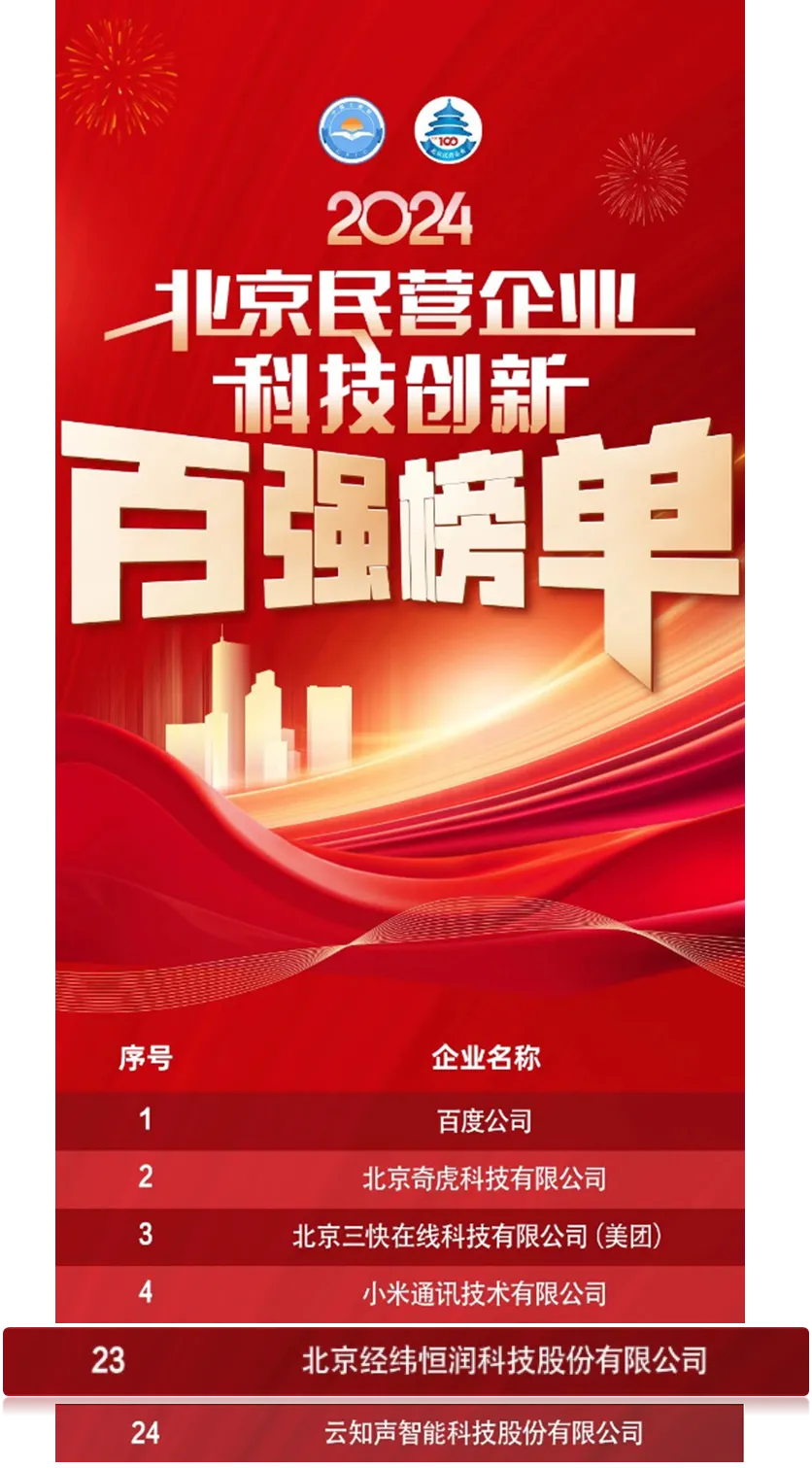 经纬恒润荣登2024北京民营企业科技创新百强榜单